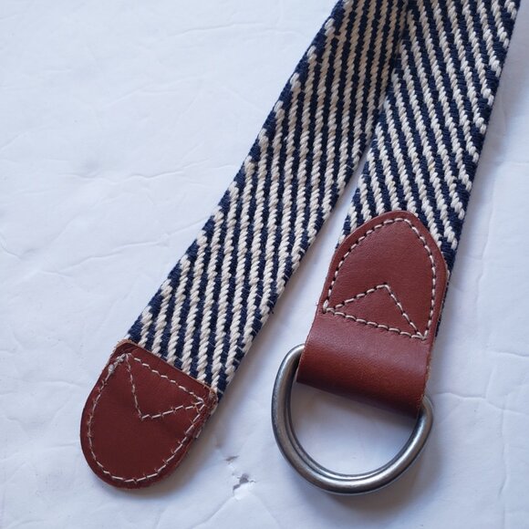 J. Crew D Ring Woven Cotton Striped Leather Preppy Nautical Belt - Picture 4 of 9